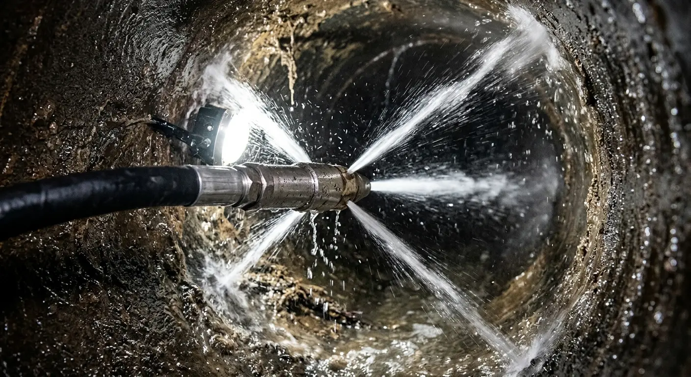 High-pressure hydro jetting nozzle cleaning sewer pipe for Emergency Drain Service in Post Falls